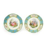 A Pair of Sevres Porcelain Plates, the porcelain 18th century, the decoration later, painted with