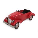 A 1920's/30's Metal Bodied and Red Painted Child's Pedal Car, with stylised mascot grille and