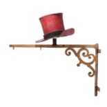 A Painted Metal Top Hat Shop Sign, painted red with a black band, 35cm high; mounted on A Painted