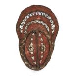 An Abalam Yam Mask, Maprick, Papua New Guinea, of woven cane covered in black, white and red