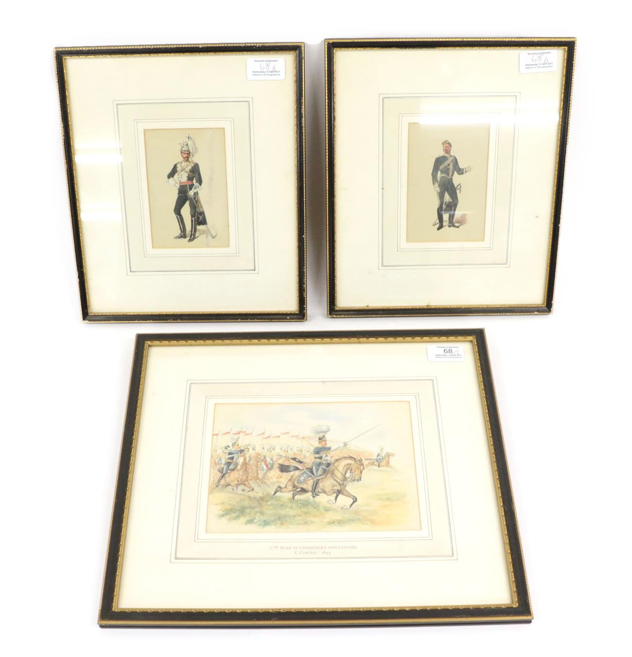 C Clarke - 17th Duke of Cambridge's Own Lancers, signed and dated (18)95, watercolour, 14cm by 19.