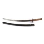 A Japanese Shinto Wakizashi, the 50cm blade with almost horizontal hamon, the tang signed Nio