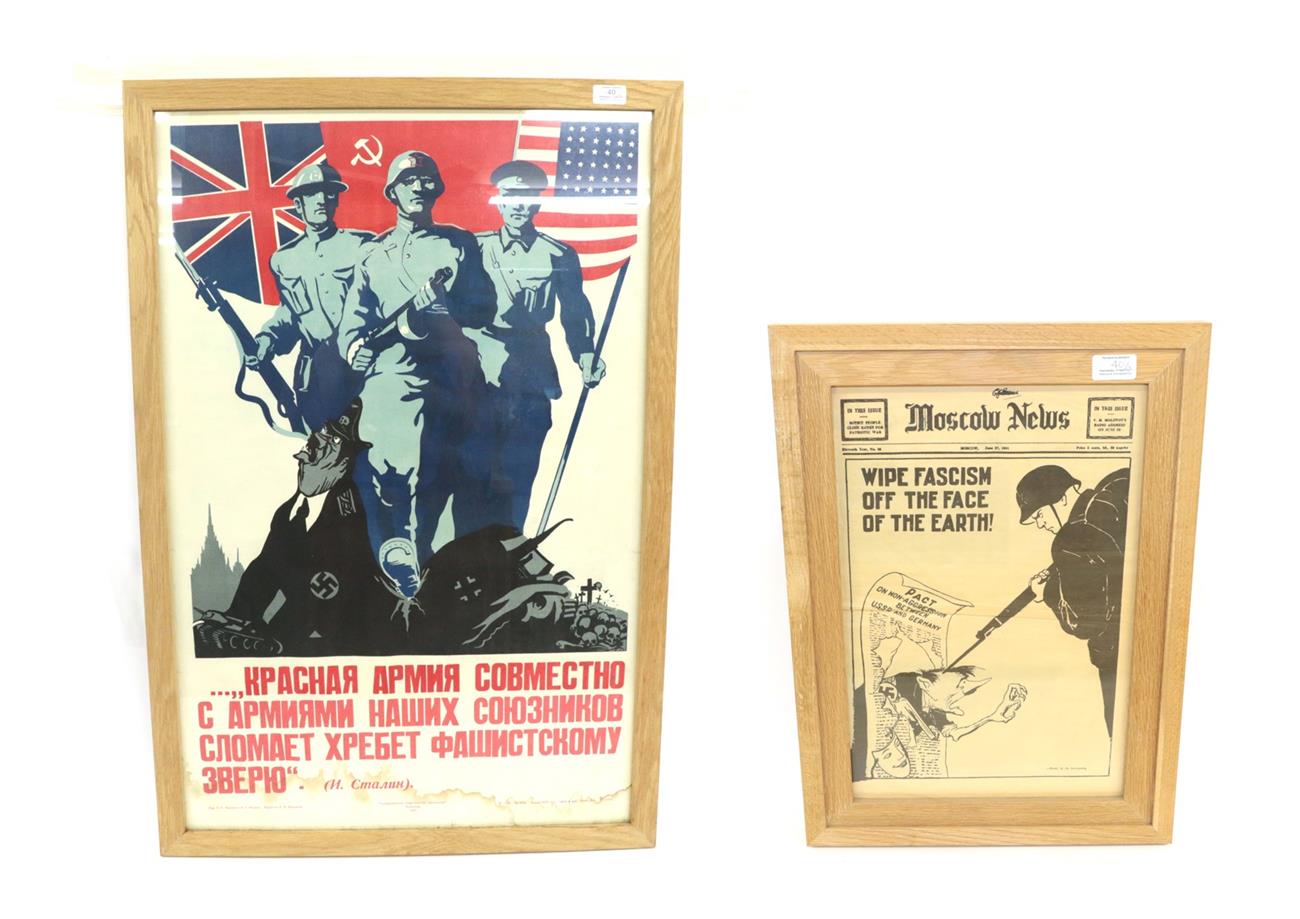 A Second World War Russian Propaganda Poster, the upper section with the allies of Britain, Russia