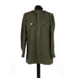 A Rare Second World War Soviet Infantry Officer's Green Wool Shirt/Jacket, to a Lieutenant of the