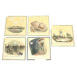 A Set of Five Bruce Bairnsfather Silk Pictures, of square form, each painted with a differing scene,