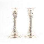 A Pair of Edward VII Silver Vases, Maker's Mark JR Ltd., Birmingham, 1907, each in the Art Nouveau