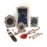 A Collection of Silver and Silver Plate, the silver comprising: two photograph frames, one plain