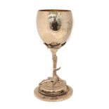 A Silver Plate Goblet, Apparently Unmarked, Dated 1903, the bowl ovoid, engraved with initials and