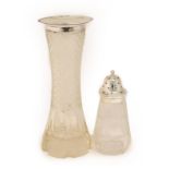 A George V Silver-Mounted Cut-Glass Vase and an Edward VII Silver-Mounted Caster, the Vase by