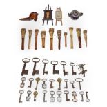 A tray of assorted items including, various mainly antique steel keys including Georgian examples,