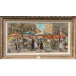 European school (20th/21st century) flower market in a city, indistinctly signed oil on canvas, 39cm