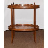 An Edwardian satinwood inlaid two-tier oak etagere, 62cm by 42cm by 78cm