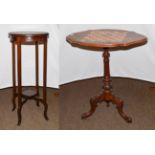 An Edwardian mahogany torchere, circular top on slender square section legs, 36cm diameter