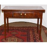 Late George III mahogany tea table with single drawer, raised on square tapering supports, 92cm by