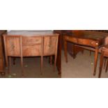 A 19th century mahogany bow front sideboard of small proportions, with strung inlay and raised on