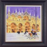 Peter J Rodgers (Contemporary) ''Snow at St Mark's, Venice'' Signed, watercolour, 50cm by 50cm