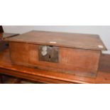 18th century oak bible box carved initials E.H, 67cm by 43cm by 20cm