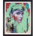 Zinsky (Contemporary) ''Miss Hepburn'' Signed, mixed media on canvas, 98cm by 78cm Artist's Resale