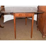 A Regency inlaid mahogany single-drawer Pembroke table with reeded mouldings and raised on square