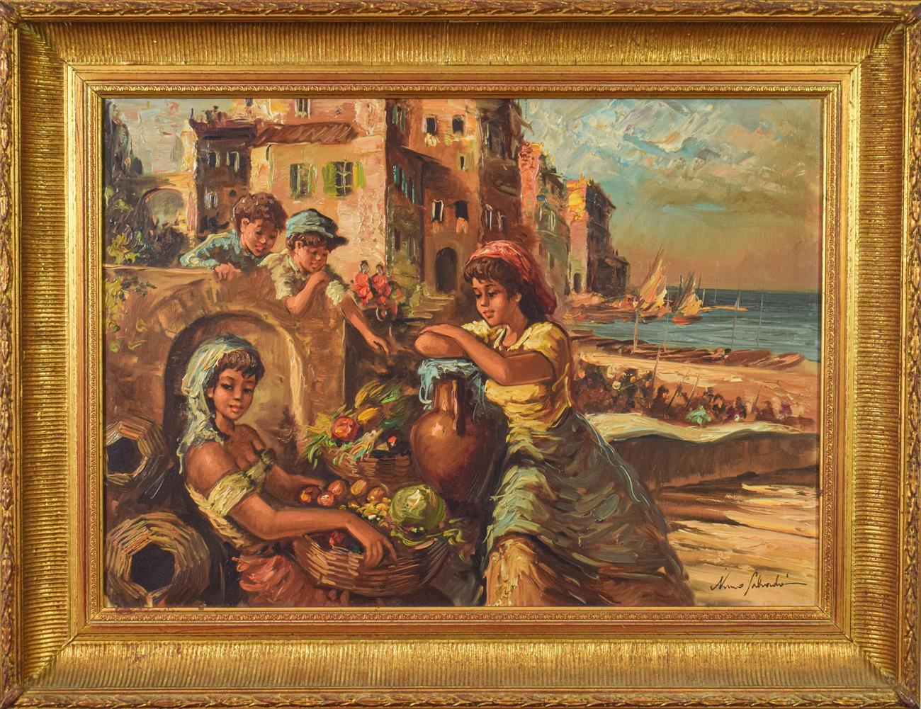 Nino Salvadori (b.1918-) The Children of Naples Signed, oil on canvas, 50cm by 70cm Artist's