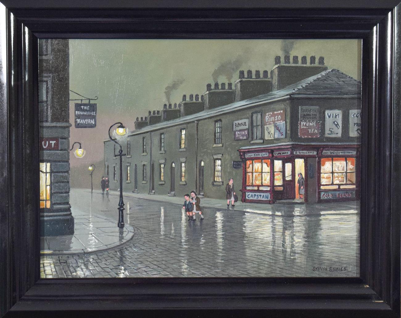 Steven Scholes (b.1952) ''Cleminson St, Salford 1958'' Signed, oil on canvas, 28.5cm by 38.5cm