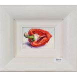 Lana Okiro (Contemporary) Ukrainian ''A Half Red Pepper II'' Signed, oil on board, 9cm by 14cm