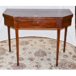 A George III mahogany and boxwood strung tea table, 94cm by 46cm by 71cm