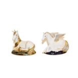 Royal Crown Derby: Unicorn and Pegasus paperweights, numbers 1751/2000 and 170/1750 respectively,