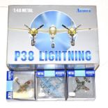 Collection Armour 1:48 Scale P38 Lightning together with 1:100 scale Spitfire (one horizontal