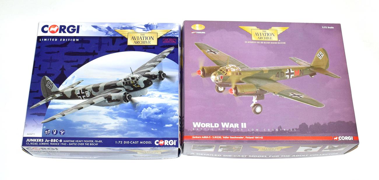 Corgi Aviation Archive 1:72 Scale Two Junkers Ju88s AA36711 Maritime Heavy Fighter and AA36702 Adler