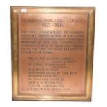 Richmond Park Golf Club Brass Plaque 1923-26 'This tablet commemorates the generous and public