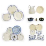 Various Shipping Companies Ceramic Group BISN: jug, two ashtrays and a metal place setting holder;