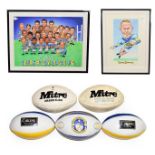 Leeds Rugby League FC Two Signed Prints (i) caracatures of players with multiple autographs (ii)