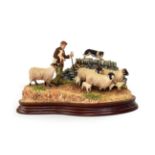 Border Fine Arts 'Off the Fell' (Farmer, sheep and border collie), model No. B1040 by Hans Kendrick,