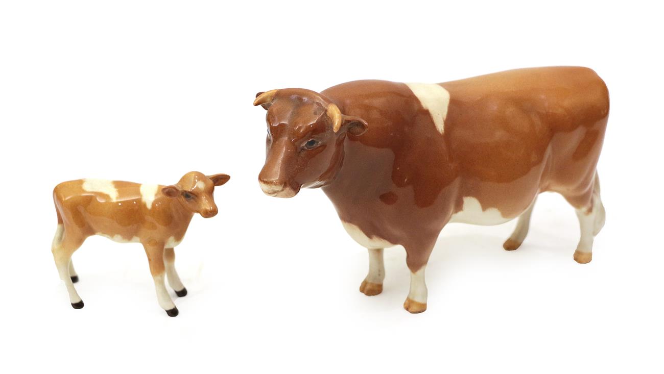 Beswick Cattle Comprising: Guernsey Bull Ch. ''Sabrina's Sir Richmond 14th'', model No. 1451 and