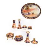 A Noritake dressing table set, camel, pyramid and desert pattern, nine pieces together with Van