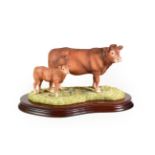 Border Fine Arts 'Limousin Cow and Calf' (Style One), model No. L157 by Anne Wall, limited edition