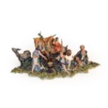 A Capo di Monet large porcelain figure group ''The Gypsy Encampment'', with scroll certificate