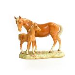 Beswick 'Mare and Foal on Base', model No. 953, Second Version, Palomino Gloss (a.f.)Heavy crazing