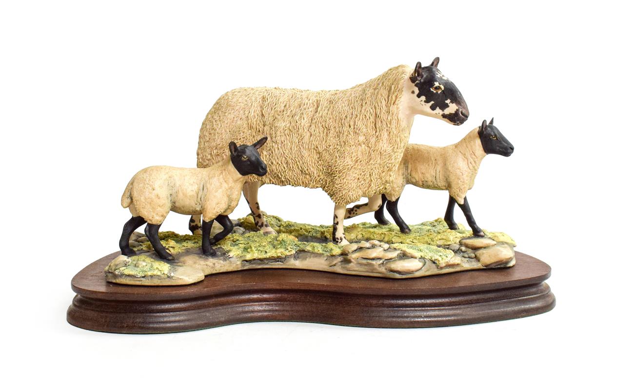 Border Fine Arts 'Mule Ewe And Lambs', model No. EG03 by Mairi Laing Hunt, limited edition 285/