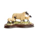 Border Fine Arts 'Mule Ewe And Lambs', model No. EG03 by Mairi Laing Hunt, limited edition 285/