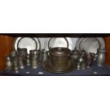 A large collection of 18th century and later Pewter, including a lidded pot with swing handle, large