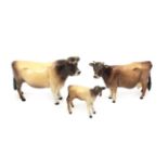 Beswick Cattle Comprising: Jersey Bull Ch. ''Dunsley Coy Boy'', model No. 1422, Jersey Cow Ch. ''