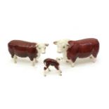 Beswick Cattle Comprising: Hereford Bull, First Version, model No. 1363A, Hereford Cow, model No.