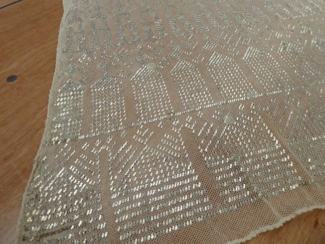 Assuit shawl in a geometric design, 70cm by 240cm. Some fraying to the edges, some of metal is - Image 3 of 11