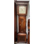 An oak thirty hour longcase clock, 12'' white painted dial bearing an inscription Jas Pattison,