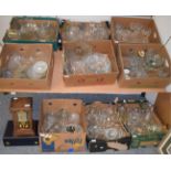 Nine boxes of various glass including wines, liqueurs, vases, bowls, etc