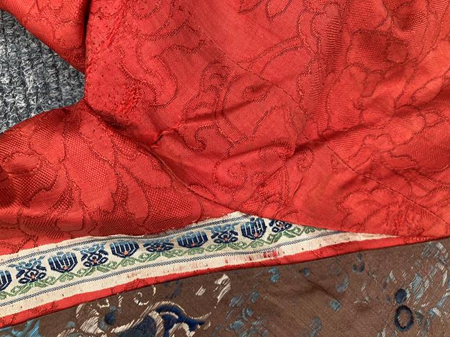 Eastern woven decorative panels, an Indian red cape with cream embroidery, striped silk scarf, - Image 14 of 26