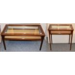 An Edwardian style mahogany bijouterie table 62cm by 37cm by 64cm together with a low Edwardian