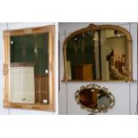 A modern gilt over mantel mirror, a gilt hall mirror and two similar smaller mirrors (4)